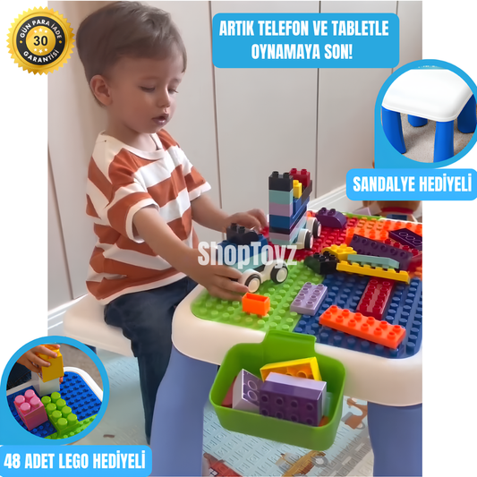 Yaratıcı Aktivite Masası (Sandalye ve 48 Parça Lego Hediyeli)